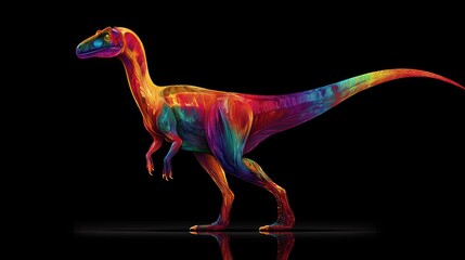 Fototapeta premium Colorful dinosaur silhouette against a black background