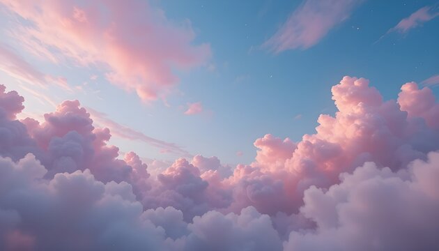 Soft pastel sky background with pink clouds and dreamy atmosphere, ideal for fantasy themes"