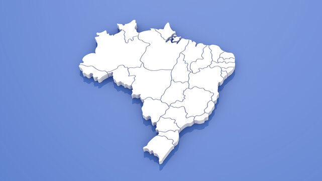 Brazil Map with State Borders on Blue Background. 3D Render.