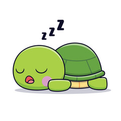 Cute Turtle Sleeping Cartoon Vector Icon Illustration. Animal Nature Icon Concept Isolated Premium Vector. Flat Cartoon Style