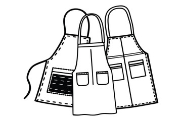 Three monochrome aprons with pockets in black and white representing cooking baking or culinary arts concepts