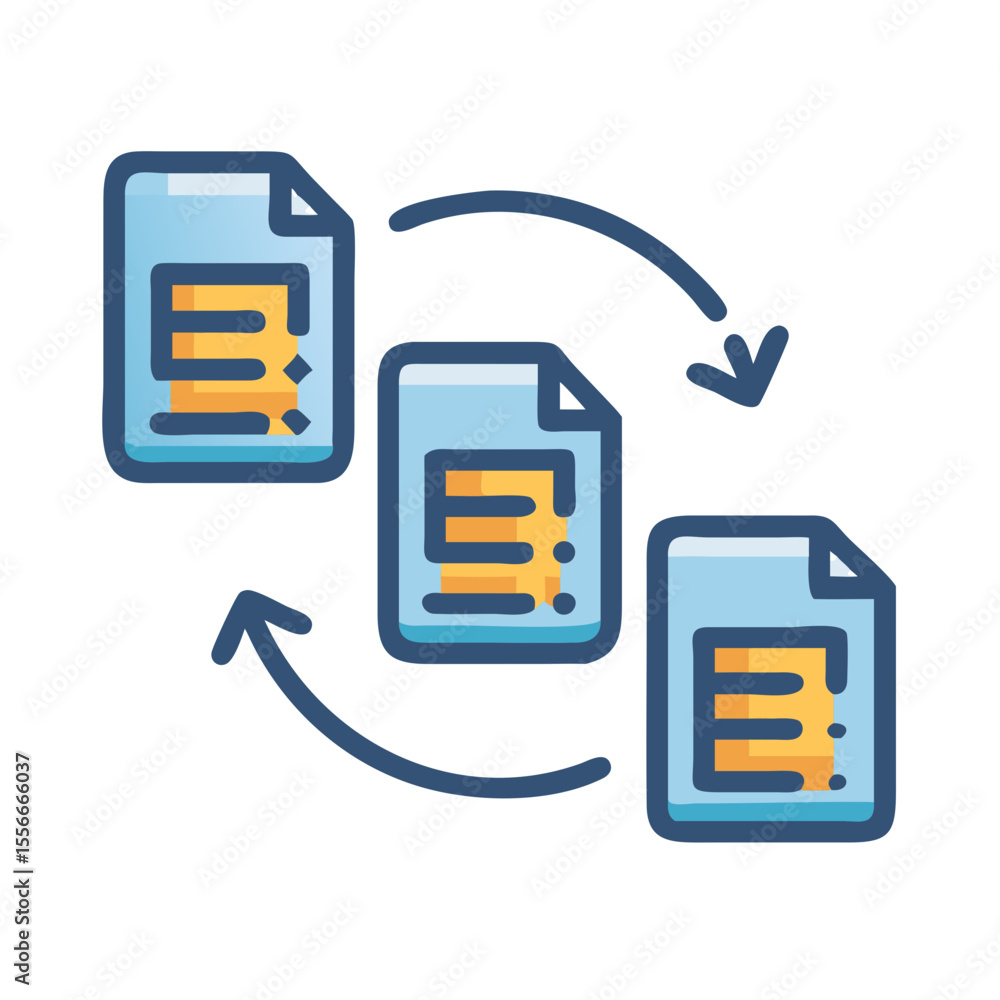 Poster three document icons in a circular flow indicating file transfer and data synchronization