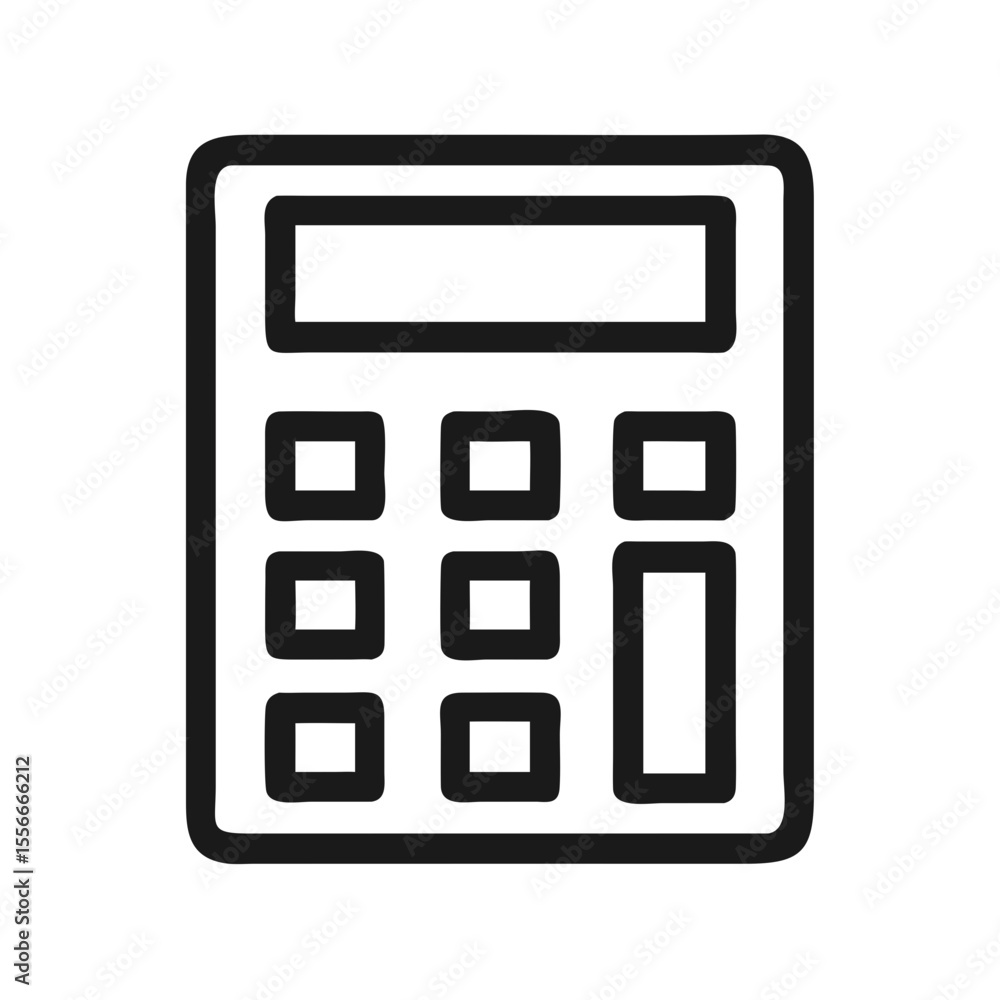 Poster modern black calculator icon with rounded edges on solid black background for interface design.