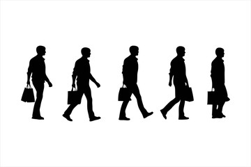 Men Walking with Shopping Bags Silhouettes - Consumer and Retail Vector Set