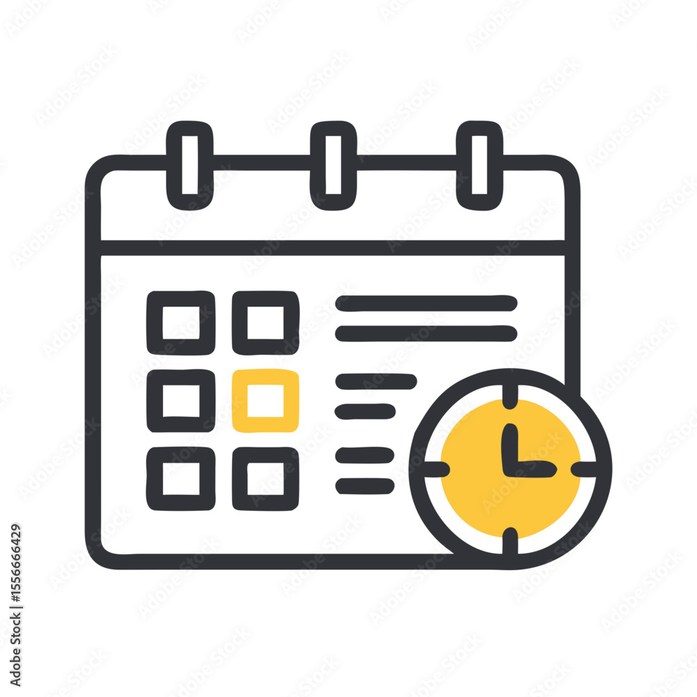 Poster calendar icon with clock, illustrating time management and scheduling concepts