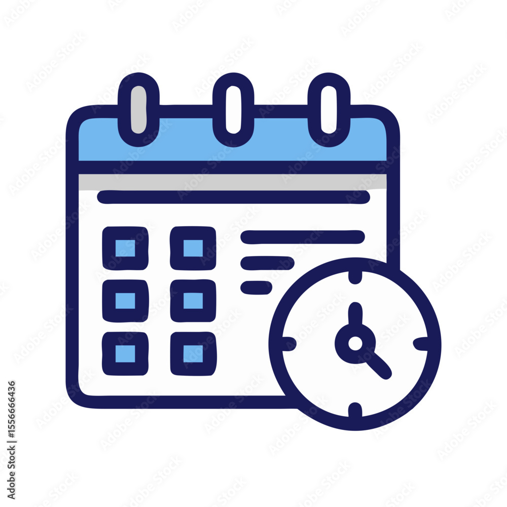 Poster stylized calendar icon with clock emphasizing time management and scheduling