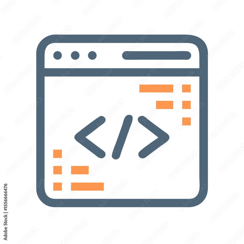 Poster coding window icon graphic: vector representation of software development environment concept