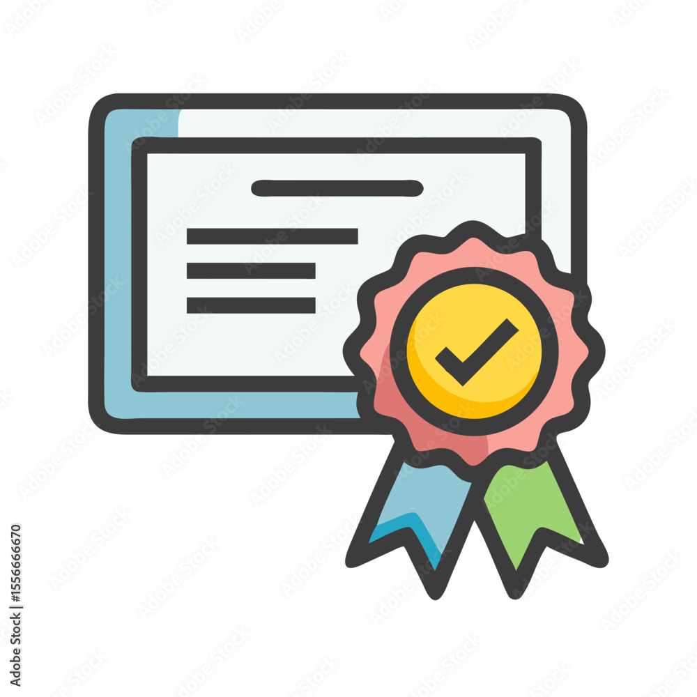 Poster approved certificate icon with rosette and check mark for achievement or completion