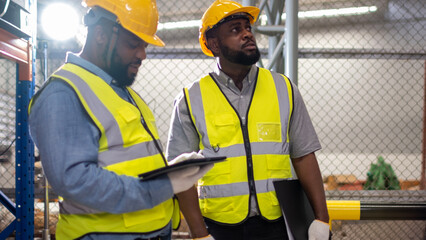 Portrait of African American worker in warehouse, International import export and logistic business...