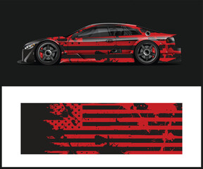 Red and Black Car Wrap Design with American Flag Style