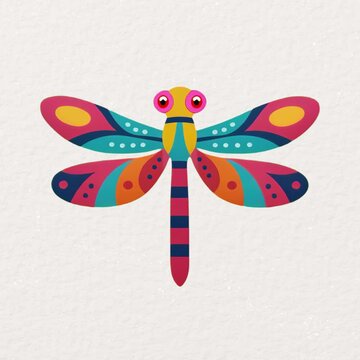 Colorful dragonfly vector illustration animation isolated asset, transparent 4K video, alpha channel, ProRes 4444