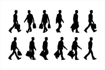 Men Walking with Shopping Bags Silhouettes - Consumer and Retail Vector Set