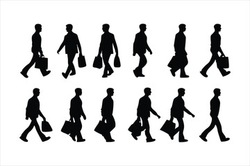 Men Walking with Shopping Bags Silhouettes - Consumer and Retail Vector Set