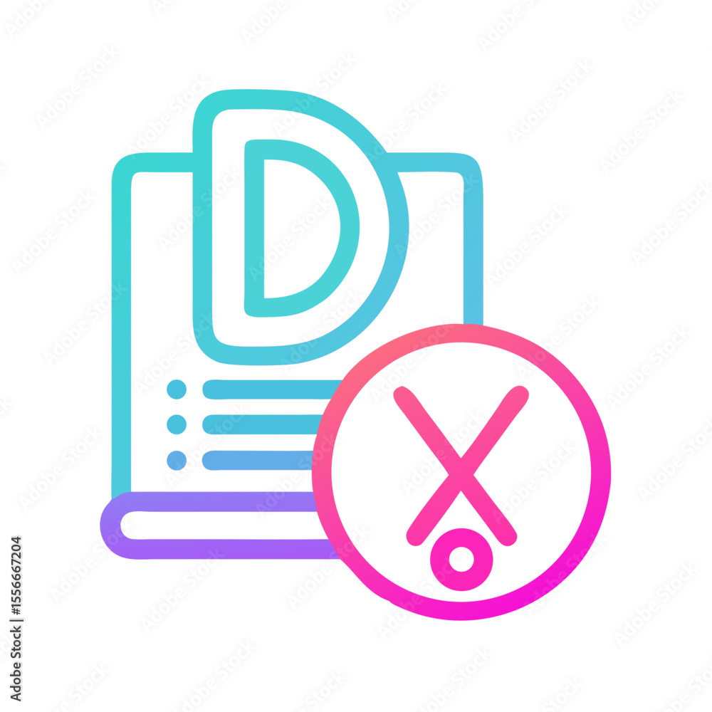 Poster rejected document icon with cancellation sign in gradient style over black background