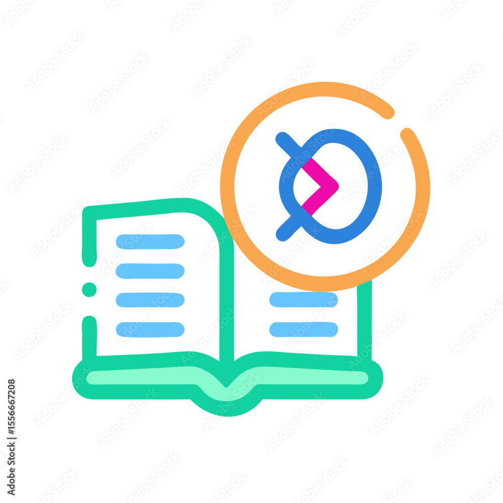Aufkleber colorful icon depicting an open book with abstract design symbolizing knowledge and information