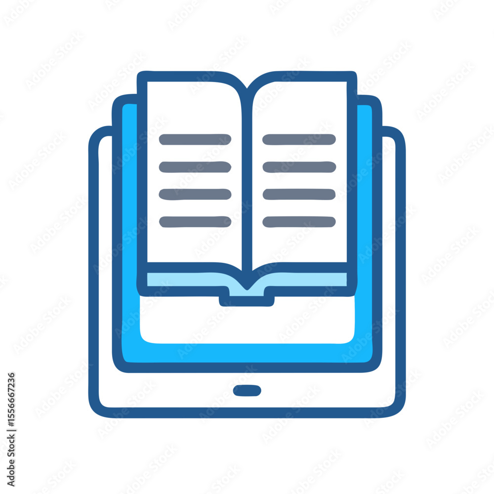 Poster tablet with open book icon emphasizing digital reading and online education concepts