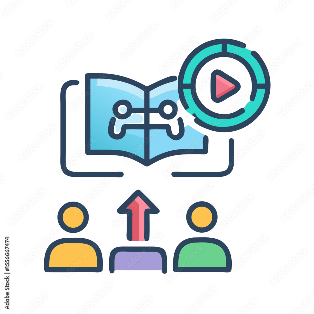 Poster online learning concept with video tutorials and student growth represented graphically