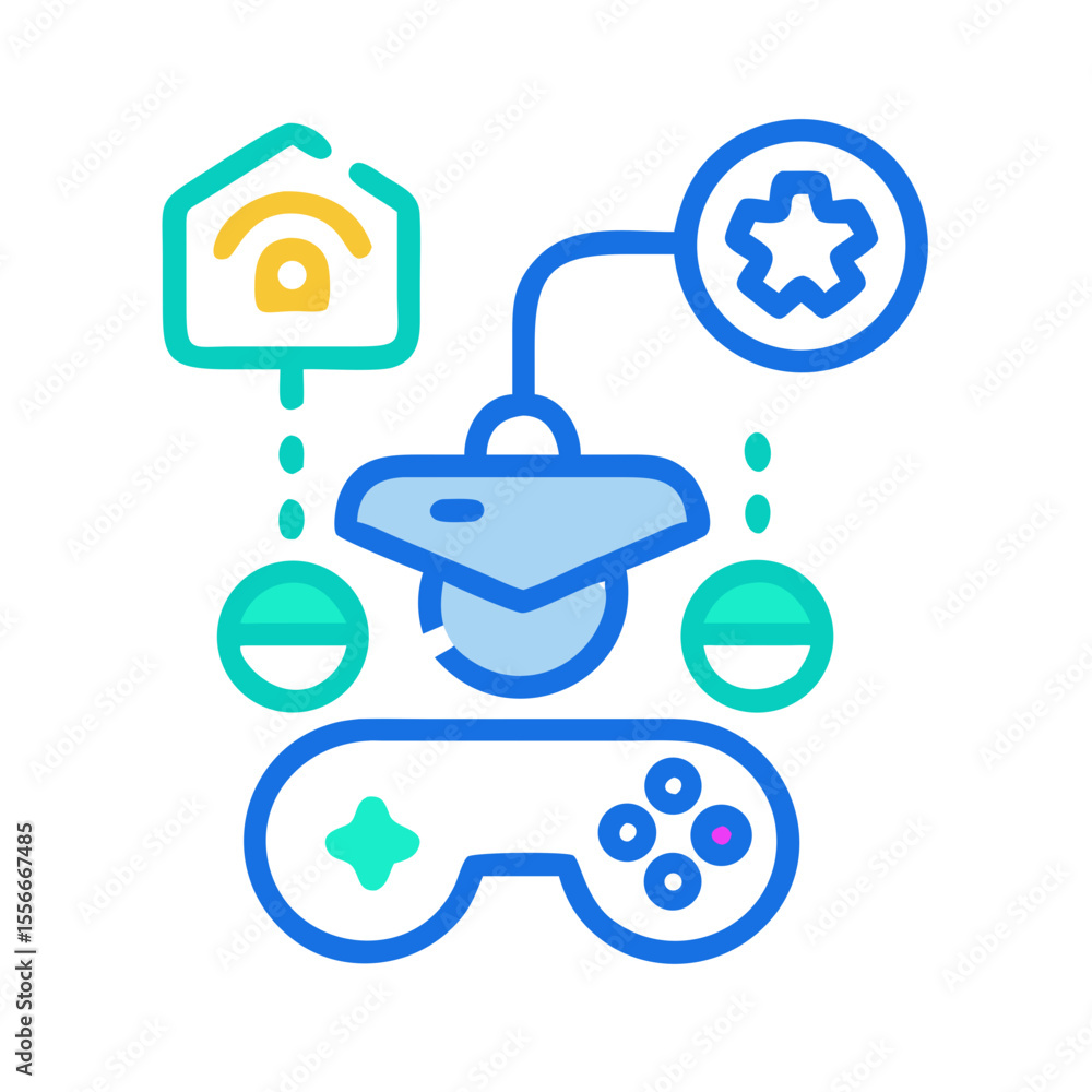 Poster abstract flat-style vector illustration of a smart home setup with gaming controller and settings