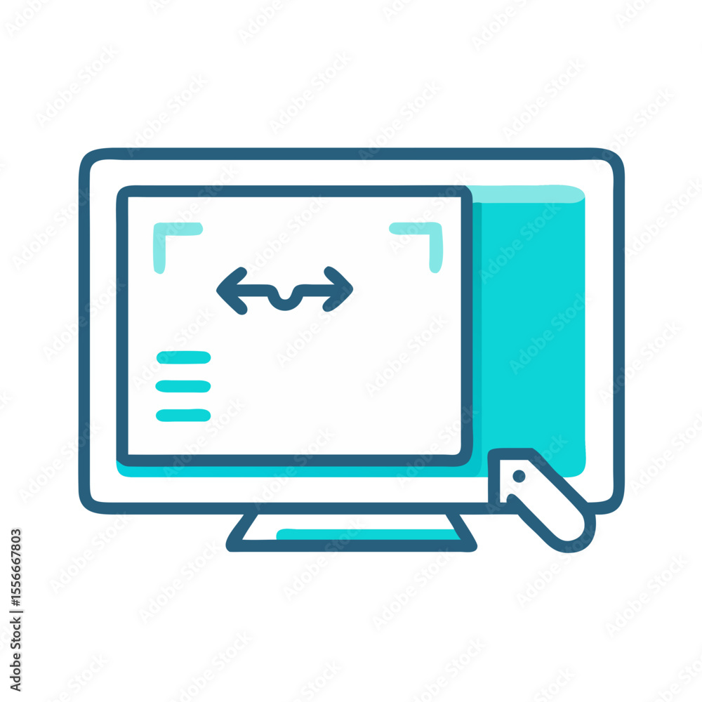 Fototapete Computer monitor displaying content with directional arrows and document icon against black background. Digital display technology.
