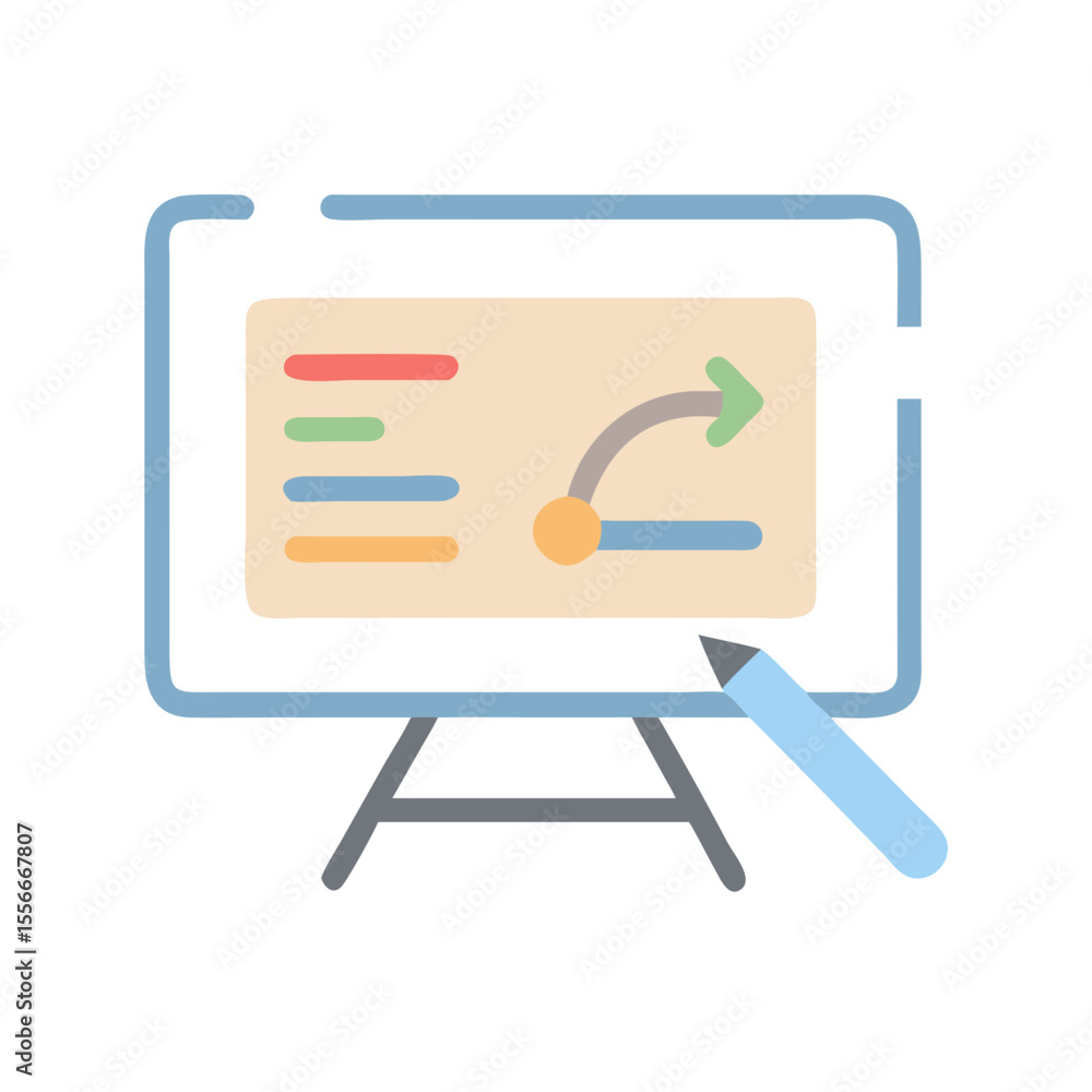 Poster flat design presentation board displaying business growth strategy and process flow with a writing p