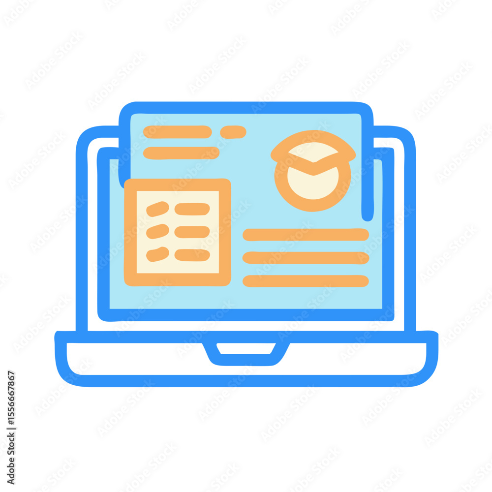 Poster laptop displaying business data graphics and charts for remote work and productivity