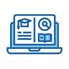 Online education concept: A laptop displaying an academic interface with learning symbols