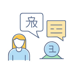 Stylized illustration of people avatars communicating with speech bubbles on a black background