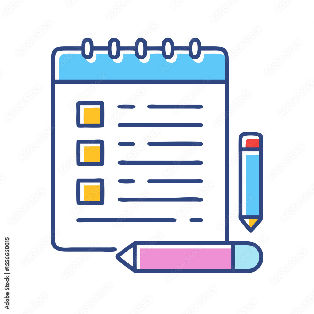 Poster stylized notepad with checklist and pencils for planning and organization concepts