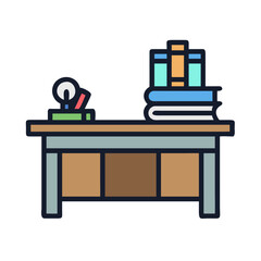 Vector Illustration of a Study Desk with Books and Lamp on a Black Background