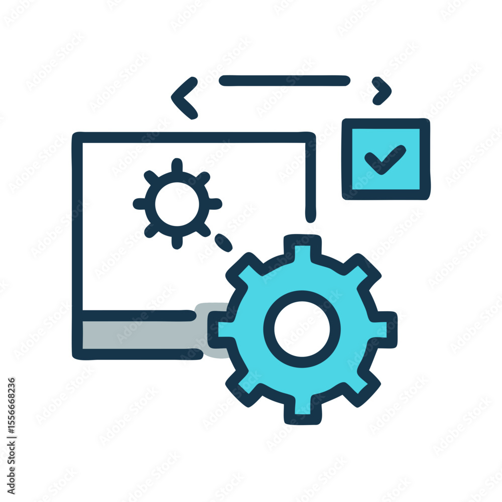 Poster Technical Process Automation Icon Depicting Workflow Management and Confirmation Check