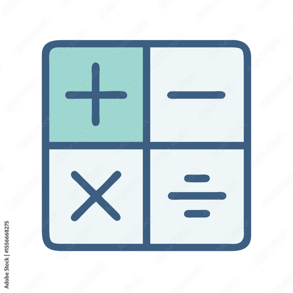 Poster calculator icon with basic mathematical operations in minimalist flat design style