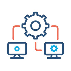 Data connection icon showing system processing or settings configuration between computer devices