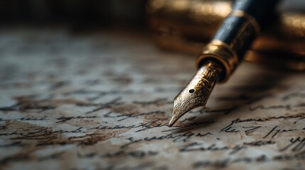 Vintage fountain pen on aged paper