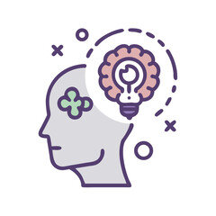 Creative Mind: Head with Lightbulb Icon for Innovative Ideas and Solutions