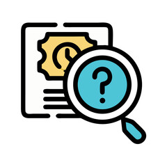 Document Review With Magnifying Glass and Question Mark. Icon Illustration.