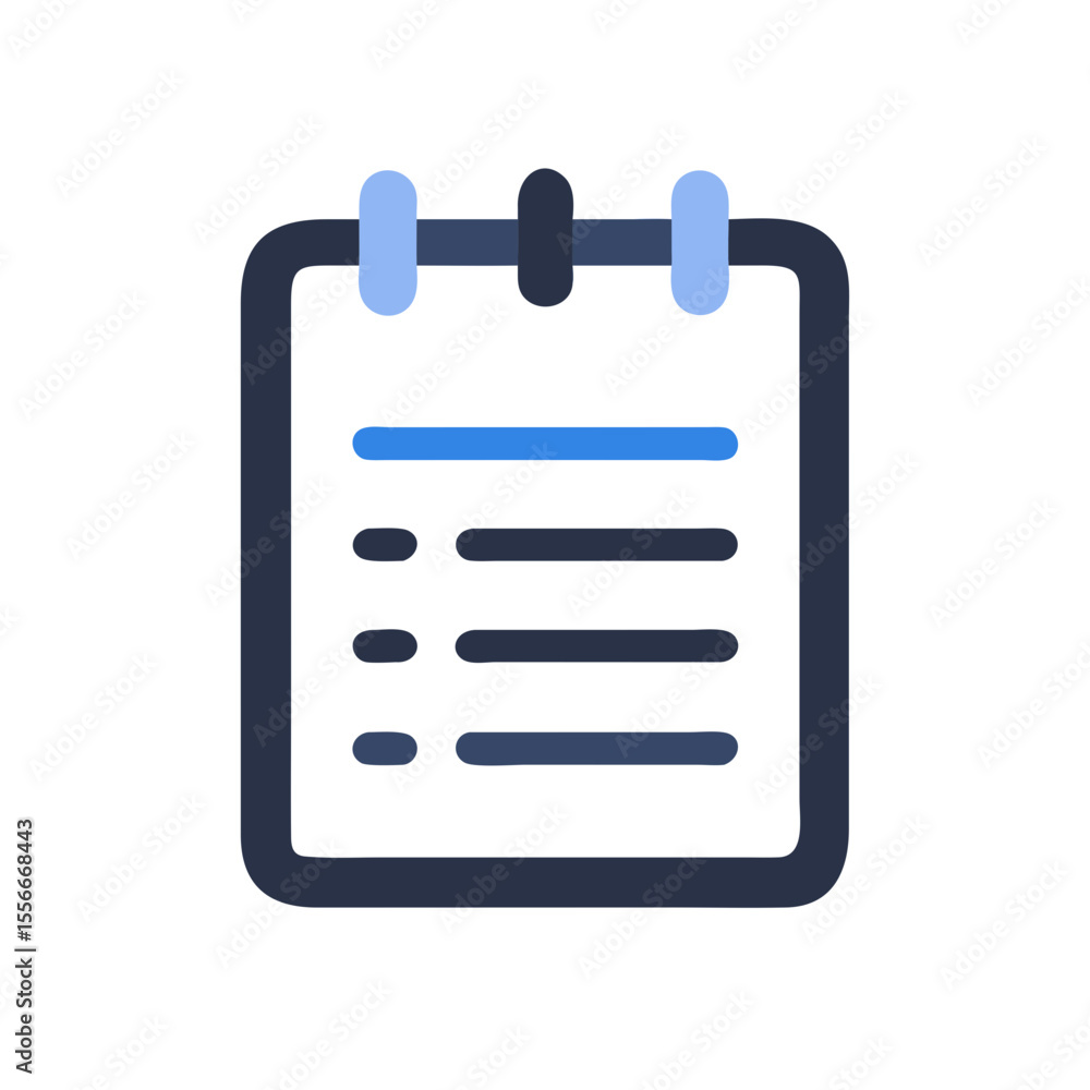 Poster a minimal flat icon of a notepad with lines on a black background