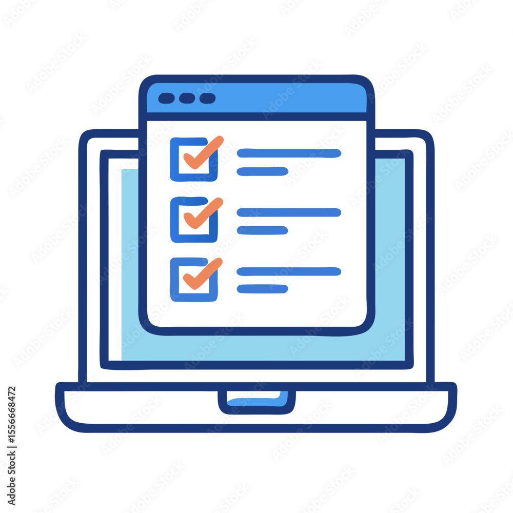 Poster laptop with checklist graphic highlighting completed tasks and efficient digital workflow