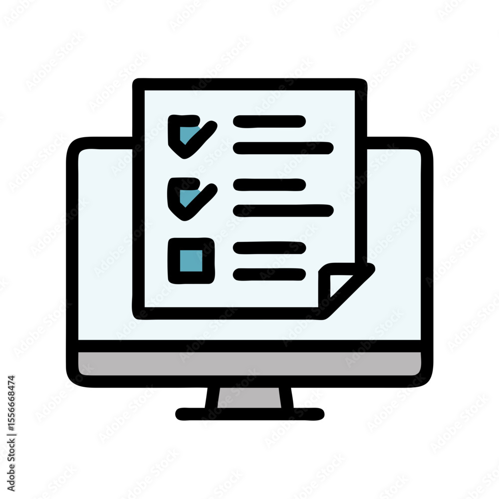 Fototapete Digital checklist on computer screen for online surveys and digital tasks completion