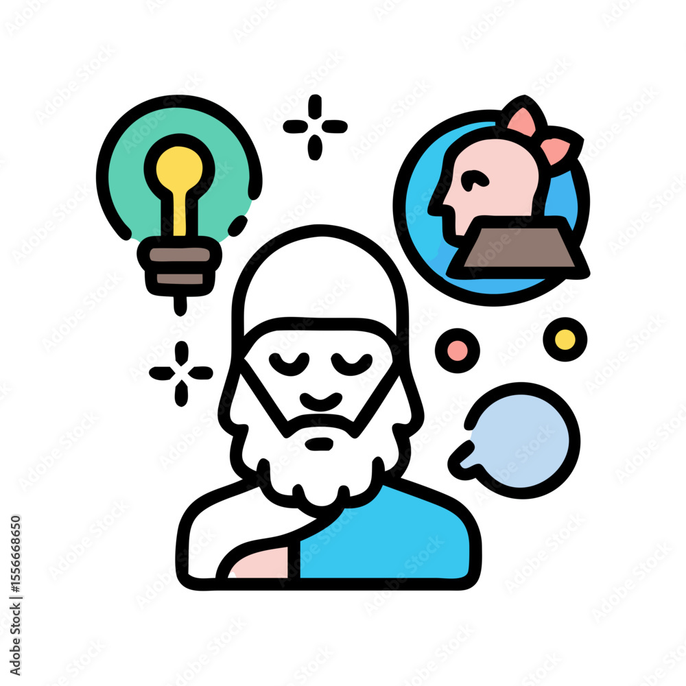 Poster brainstorming and problem solving visualized with flat style icon featuring creative ideas and commu
