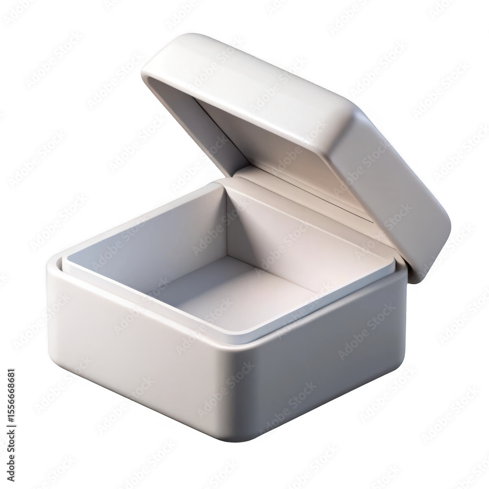 Poster open white square container with lid isolated on transparent background