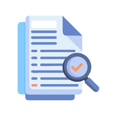Document Review and Approval: Magnifying Glass Over Checklist Icon on Stack of Papers