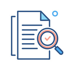 Document Review with Magnifying Glass and Checkmark Icon, Verification and Confirmation