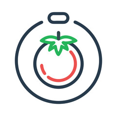 Simple tomato icon with line art design and circular composition on a black background