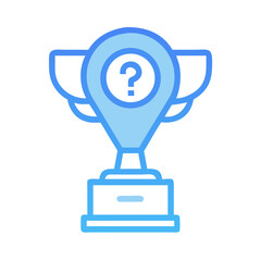 Blue Trophy Icon with Question Mark Inside Pinpoint, Isolated on Black Background