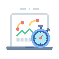 Laptop Displaying a Growth Graph with a Stopwatch, symbolizing performance monitoring and time management
