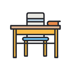 Illustration of a study table with books on a solid black background