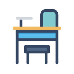 Minimalist school desk and chair set in vector format on black background.