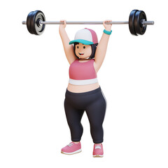 Obraz premium 3D Plus Size Overweight girl doing Overhead Press