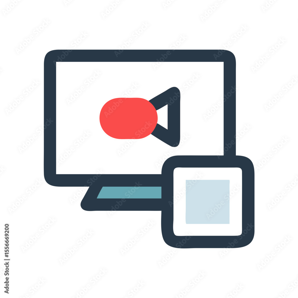 Poster online video stream icon on display with screen and video camera inside frame shape