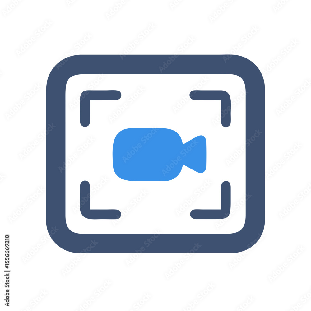 Poster modern video camera icon representing filming and recording concepts with focus frame on black